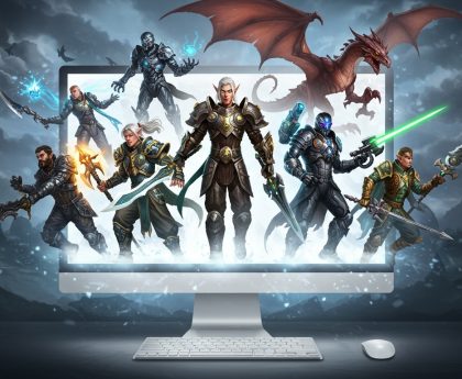 Bekannte Figuren aus Online Rollenspielen vor einem Computerbildschirm